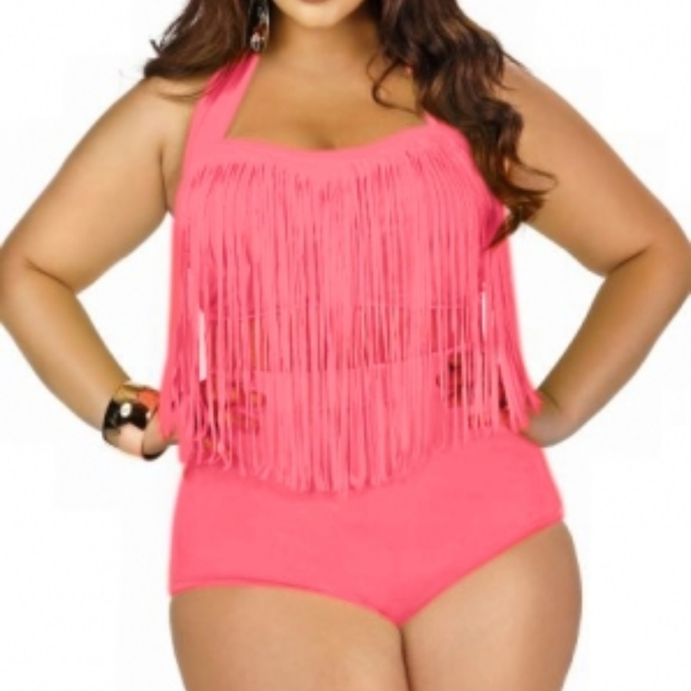 Plus size high waist fringe bikinis